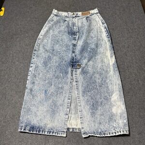 Vintage 80s Whipp Acid Wash Jean Maxi Skirt Size 25x31.5 Retro Denim Boho City